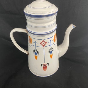 Vintage French Enamelware Coffee Biggin with Deco Design, Country Living, Cottage Decor, Farmhouse Decor