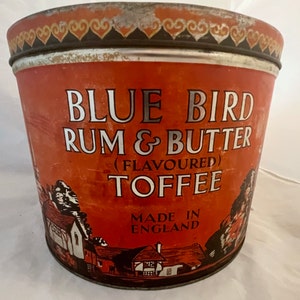 Vintage Huge English &quot;Blue Bird&quot; Rum & Butter Toffee Tin