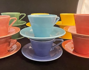 Art Deco Mid Century Homer Laughlin Harliquin Cup & Saucer 11 Available, Multiple colors, PRICED SEPARATELY.  Bird Egg Blue is sold