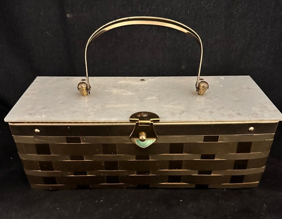 MCM Vintage Purse with Brass Basketweave Sides an… - image 2