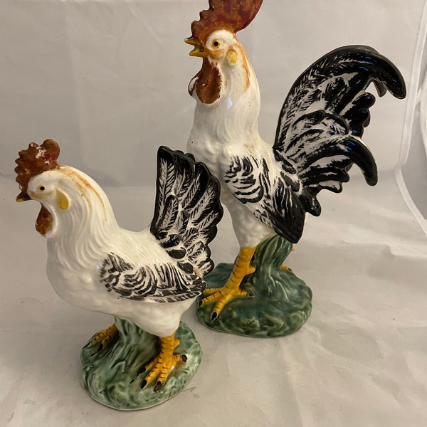 Vintage Mid Century Farmhouse Hen & Rooster Figurines Country Living Cottage Decor