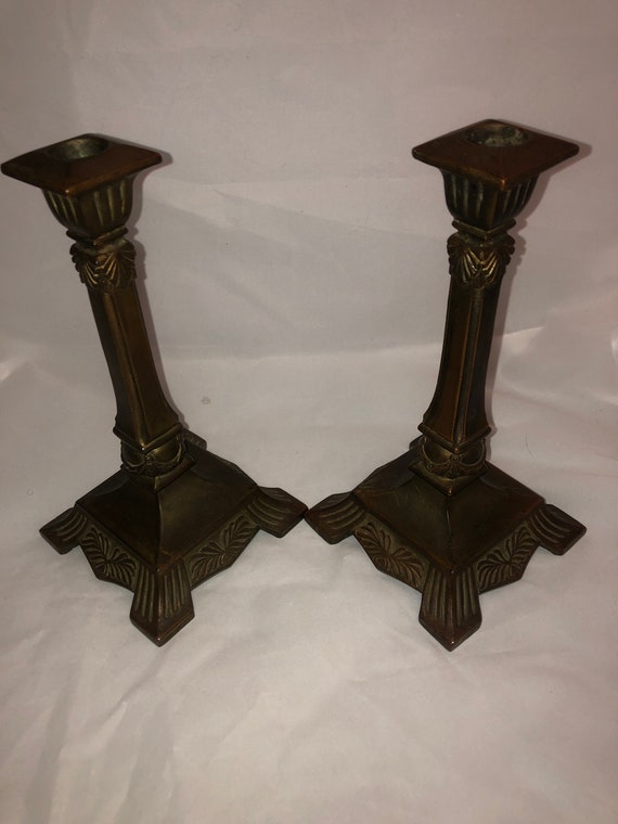 2 Vintage French Brass Plated Candlesticks Cottage Decor Country Living