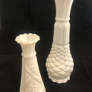2 Milk Glass Bud Vases Farmhouse Cottage Decor