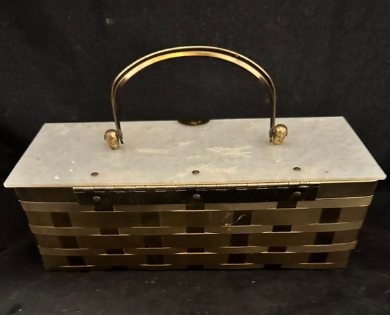 MCM Vintage Purse with Brass Basketweave Sides an… - image 7