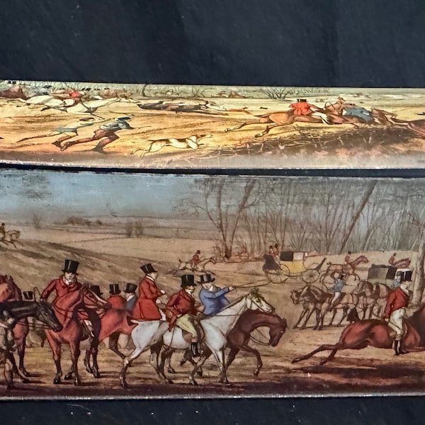 English "Tally-Ho" Hunt Scene Vintage Biscuit Tin, Collectable, Country Living, Cottage Decor, Advertising Tin, Sporting Collectable