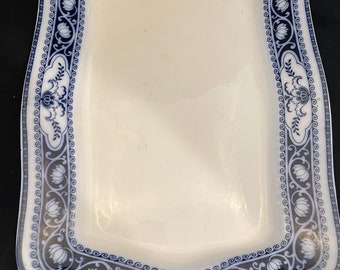 English Flow Blue Platter "Lotus" Corona Ware S Hancock & Sons Stoke on Trent 1722-36