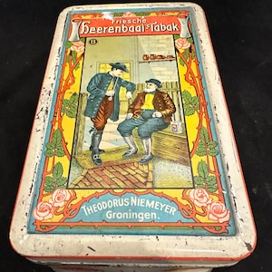 Vintage Dutch Theodorus Niemeyers's Heerenbaai-Tabak Tobacco Tin, Midcentury Modern, Deco, Retro Art Deco. Tobacciana, Farmhouse decor