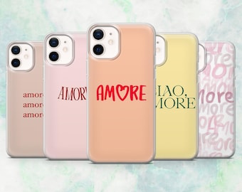 Amore Handyhülle italienisches Zitat Love Letter Cover für iPhone 16, 15, 14, 13, 12 Samsung S25, S24, S23, A56, A15 Pixel 9A, 9Pro XL, 8A, 8Pro