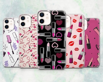 Lipstick Phone Case Makeup Glam Girly Cover for iPhone 17, 16, 15, 14, 13, 12 Samsung S26, S25, A17, A56, Pixel 10Pro XL, 9A 8