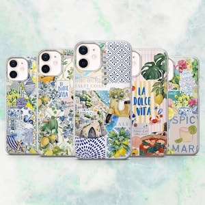 Italiaans telefoonhoesje Amalfi Italië zomercover voor iPhone 16, 15, 14, 13, 12 Samsung S25, S24, S23, A56, A15 Pixel 9A, 9Pro XL, 8A, 8Pro