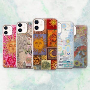Boho Sun Phone Case Hippie Sun Tarot Cover for iPhone 16, 15, 14, 13, 12 Samsung S25, S24, S23, A56, A15 Pixel 9A, 9Pro XL, 8A, 8Pro
