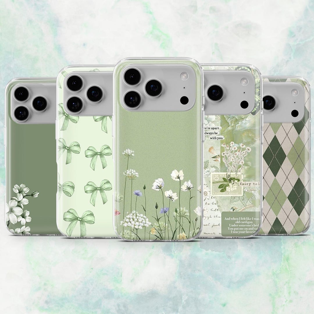 Green Phone Case Boho Green Pattern Cover for iPhone 17, 16, 15, 14, 13 ...