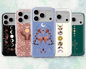 Funda para teléfono con fases lunares, Tarot, Luna y Brujería, para iPhone 16, 15, 14, 13 y 12, Samsung S25, S24, S23, A56, A15, Pixel 9A, 9Pro XL, 8A, 8Pro