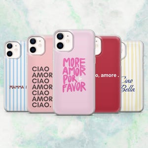 Italië Quote Telefoonhoesje Amore Ciao Cover voor iPhone 16, 15, 14, 13, 12 Samsung S25, S24, S23, A56, A15 Pixel 9A, 9Pro XL, 8A, 8Pro