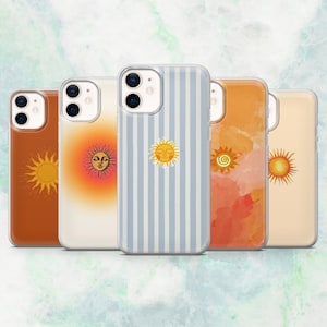 Cute Sun Phone Case Boho Sun Spiritual Cover for iPhone 16, 15, 14, 13, 12 Samsung S25, S24, S23, A56, A15 Pixel 9A, 9Pro XL, 8A, 8Pro