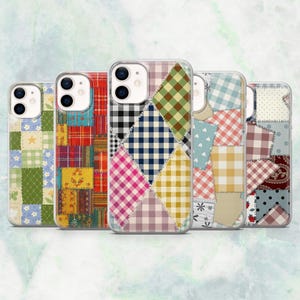 Patchwork Phone Case Gingham Quilt Cottagecore Cover for iPhone 17, 16, 15, 14, 13, 12 Samsung S26, S25, A17, A56, Pixel 10 Pro XL, 9A, 8