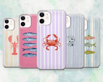 Custodia per telefono Sea Life con motivo a frutti di mare e oceano per iPhone 16, 15, 14, 13, 12, Samsung S25, S24, S23, A56, A15, Pixel 9A, 9Pro XL, 8A, 8Pro