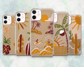 Surf Phone Case Tropical Boho Summer Cover for iPhone 17, 16, 15, 14, 13, 12 Samsung S26, S25, A17, A56, Pixel 10Pro XL, 9A 8