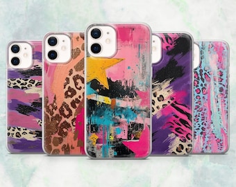 Leopard Print Phone Case Grunge Baddie Colorful Cover for iPhone 17, 16, 15, 14, 13, 12 Samsung S26, S25, A17, A56, Pixel 10Pro XL, 9A 8