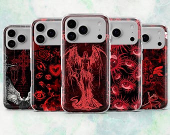 Red Gothic Phone Case Horror Eyes Gore Cover for iPhone 17, 16, 15, 14, 13, 12 Samsung S26, S25, A17, A57 Pixel 10Pro XL, 9A, 8A, 7A
