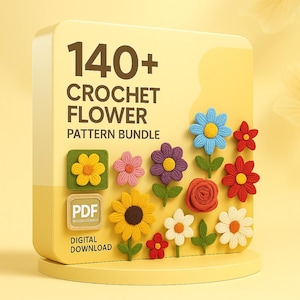 140種類以上の花かぎ針編みパターン PDF バンドル - グランマスクエア、モチーフ、花のアップリケ - ブランケット、帽子、バッグ用の花 - DIY プロジェクト