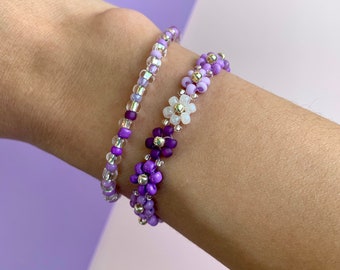 ブレスレット LANARCHIVE Babette Beads Bracelet Lavender & Purple Seed Bead Adjustable Bracelet Set No. 2