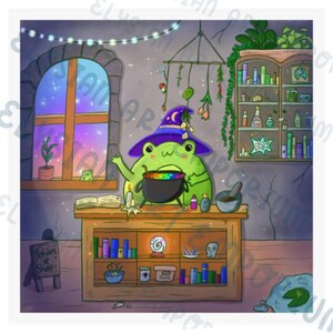Cute Magic Frog Poster, Satin Poster, Frog Lover Gift, Animal Wall Art, Nursery Decor, Fantasy Poster, Kids Room Decor