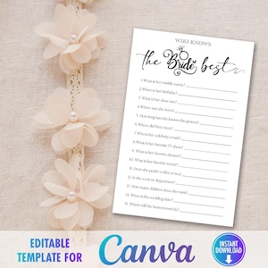 Script Who Knows the Bride Best Game - How Well Do You Know the Bride Card - Printable Script Bridal Shower Game - Instant Download