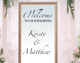 Custom Wedding Mirror Decal: Personalized Vinyl Welcome Sign