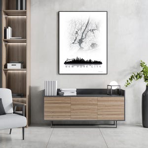 Mapa da cidade de Nova York impresso com horizonte da cidade, presente para casa nova, decoração para casa, memórias de viagem - download digital