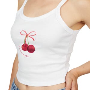 Women&#39;s Spaghetti Strap Tank Top, Womens Cherry Graphic Tank, French Cherry Tank Top, Womens Cute Cherry Tank Top, Womens Graphic Cherry Top