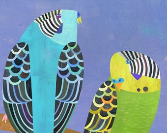 Parakeet Pair | Art Print, Colorful Bird Illustration