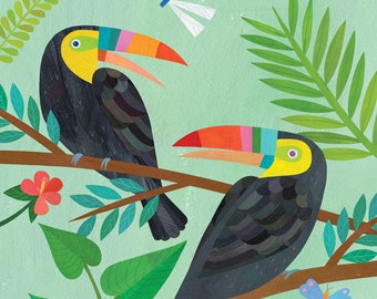 Toucan Friends | Jungle art print for kid's room or nursery. Available in a variety of easy to frame sizes.