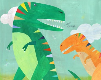 T-Rex Friends |  Dinosaur Art Print for Boy's room, Girl's Room or Nursery