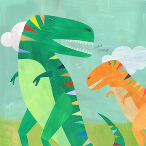 T-Rex Friends |  Dinosaur Art Print for Boy&#39;s room, Girl&#39;s Room or Nursery
