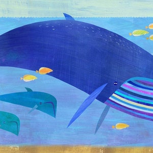 Blue Whale Bunch | Giclee Paper Art Print for Kid's Room, Nursery, or any Ocean Themed Space