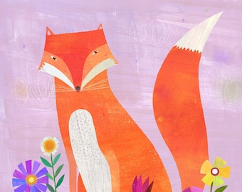 Fox in Flowers | Giclee Art Print, Whimsical Nursery Decor