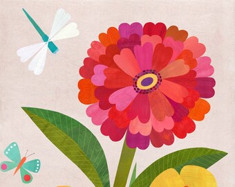 Zinnia Garden | Flower Art Print on Paper