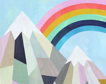 Rainbow Mountain | Geometric Landscape on Paper, Giclee Art Print