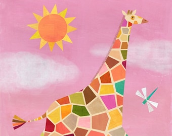 Sunshine Giraffe | Giclee Art Print for Safari Themed Nursery or Bedroom, Illustration for Girls, Boys or Baby