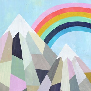 Rainbow Mountain | Geometric Landscape on Paper, Giclee Art Print