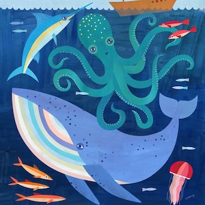 Deep Sea Adventure Giclee Art Print for Nautical Themed Kid's Room, Nursery, or Beach House image 1