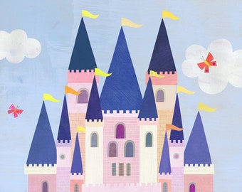 Pink Royal Castle | Giclee Art Print for your Princess or Prince, Pink and Purple Nursery Decor