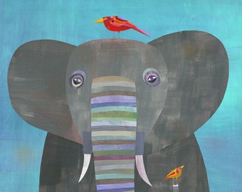 Colorful Elephant | Giclee Art Print for Kids Room or Nursery, Children's Illustration, Elephant Decor