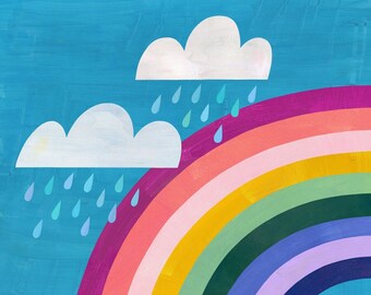 Rain & Rainbows | Giclee Art Print for Girl's Room, Boy's Room, Nursery or Dorm