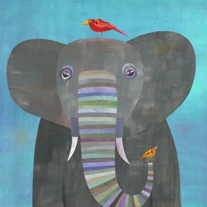 Colorful Elephant | Giclee Art Print for Kids Room or Nursery, Children's Illustration, Elephant Decor