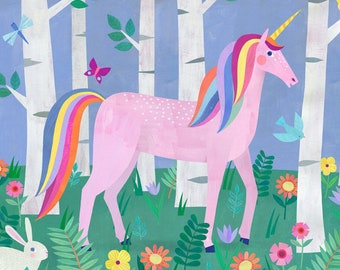 Enchanted Unicorn Forest | Giclee Art Print for Girls, Boys, Nursery