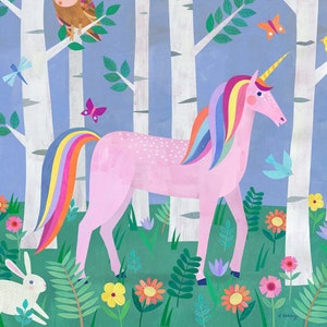 Enchanted Unicorn Forest | Giclee Art Print for Girls, Boys, Nursery