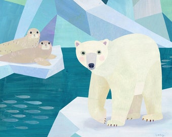 Polar Bear Pals | Giclee Art Print for Kids Featuring Arctic Animals