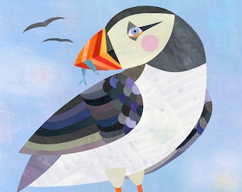 Puffin Art Print | Giclee Bird Print, Winter Illustration, Arctic Decor